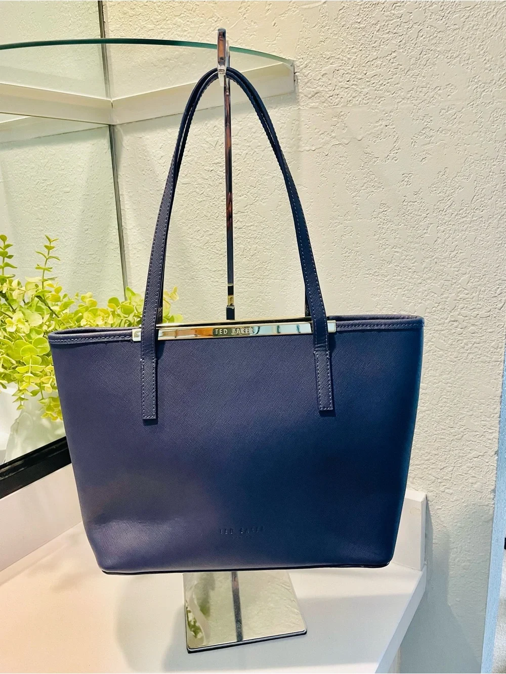 Ted Baker Navy Saffiano Leather Tote Bag